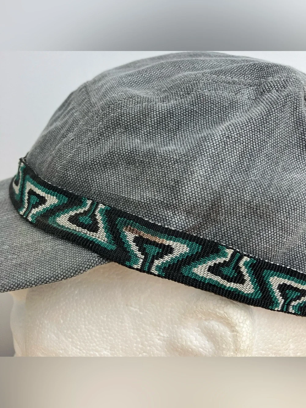 Vintage L.L. Bean 5 Panel Adventure Strapback Hat Script Logo Gray Aztec NOS.